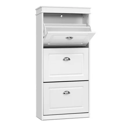 Artiss White 3-Tier Shoe Rack Cabinet – Stores 18 Pairs, Adjustable Shelves, Premium E1 MDF, 53.5x24x117.5cm