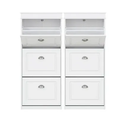 Artiss 2-Piece Shoe Cabinet Storage Organiser with 3 Flip Drawers White