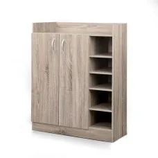 Artiss Shoe Rack Cabinet for 21 Pairs, Adjustable Shelves, Pine Clair, Silver Handles, 80x30x90cm, Contemporary Design