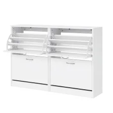 Artiss 2-Drawer Shoe Cabinet Storage Organiser for 18 Pairs White with Adjustable Shelves 63 x 29 x 84cm