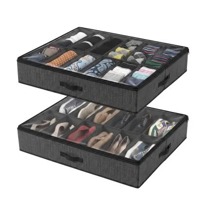 Artiss Under Bed Shoe Storage Organiser 12 Pairs 2 Pack Grey