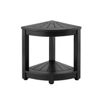 Gardeon Corner Shower Stool Side Table HDPE Bathroom Bench with Storage Shelf 150kg Capacity Black Adjustable Feet