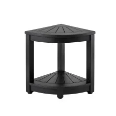 Gardeon Corner Shower Stool Side Table HDPE Bathroom Bench with Storage Shelf 150kg Capacity Black Adjustable Feet
