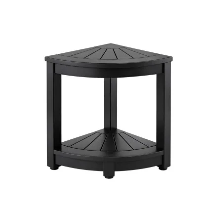 Gardeon Corner Shower Stool Side Table HDPE Bathroom Bench with Storage Shelf 150kg Capacity Black Adjustable Feet