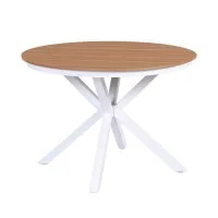 Gardeon 108cm Round Outdoor Dining Table WPC Teak Look Slatted Top Aluminium X Base Seats 4-6 People