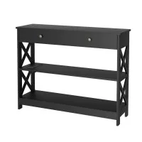 Artiss Console Table, MDF, 100x30x80cm, Black, 3-Tier with USB Outlets, Sleek Handles, Easy Assembly, 1-Year Warranty