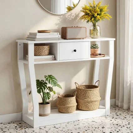 Artiss 100cm White Console Table Narrow Hallway Entryway Sofa Side Table with Drawer Shelf Melamine Finish