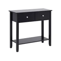 Artiss 80cm Console Table with Two Drawers Open Shelf Black Minimalist Storage Furniture