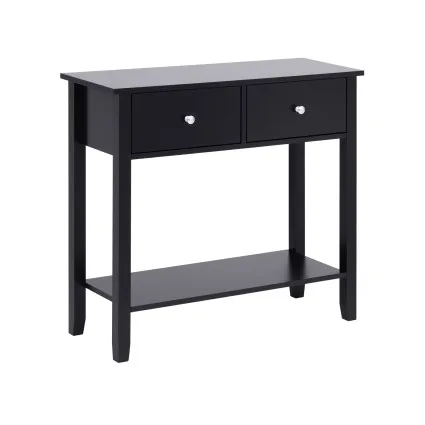 Artiss 80cm Console Table with Two Drawers Open Shelf Black Minimalist Storage Furniture