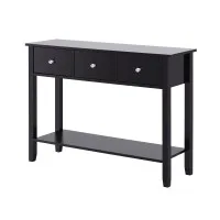 Artiss Console Table 100cm with 3 Drawers Open Shelf Vintage Handles Black for Hallways Living Rooms and Offices