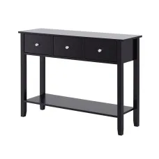 Artiss Console Table 100cm with 3 Drawers Open Shelf Vintage Handles Black for Hallways Living Rooms and Offices