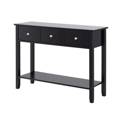 Artiss Console Table 100cm with 3 Drawers Open Shelf Vintage Handles Black for Hallways Living Rooms and Offices