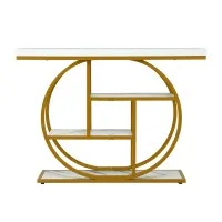 Artiss Console Table 105cm Marble Effect Top White Gold 4-Tier Open Shelving Metal Frame Slim Design