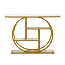 Artiss Console Table 105cm Marble Effect Top White Gold 4-Tier Open Shelving Metal Frame Slim Design