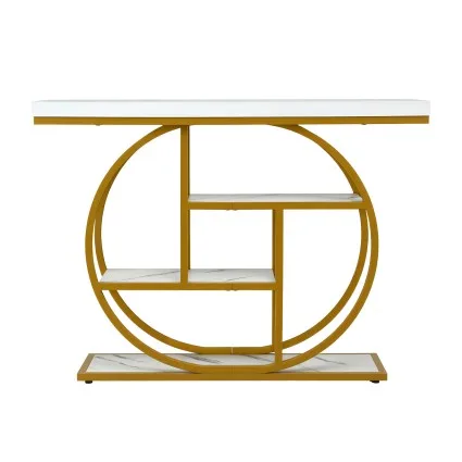 Artiss Console Table 105cm Marble Effect Top White Gold 4-Tier Open Shelving Metal Frame Slim Design