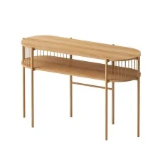 Artiss Console Table 124CM Pine with Straw Rope Metal Bars, 2-Tier Storage, MDF Top, Rustic Entryway Hallway