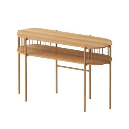 Artiss Console Table 124CM Pine with Straw Rope Metal Bars, 2-Tier Storage, MDF Top, Rustic Entryway Hallway