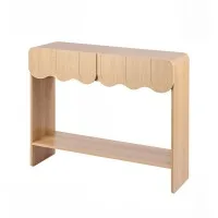 Artiss 2-Drawer Console Table 100cm Scalloped Entryway Table with Rounded Corners and Open Shelf Wood