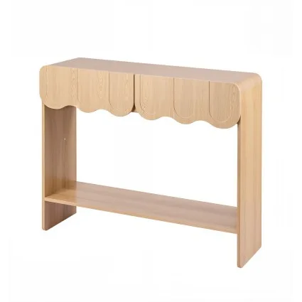 Artiss 2-Drawer Console Table 100cm Scalloped Entryway Table with Rounded Corners and Open Shelf Wood