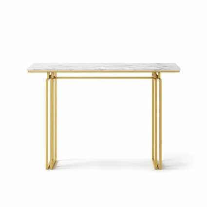 Artiss 110cm Marble Effect Console Table White Gold Slim 30cm Depth Hallway Entryway Table 75kg Capacity