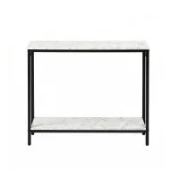Artiss Marble Effect Console Table 2-Tier Slim Hallway Entryway Display Desk 90cm White Black Frame 30kg
