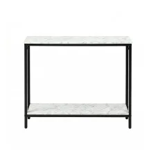 Artiss Marble Effect Console Table 2-Tier Slim Hallway Entryway Display Desk 90cm White Black Frame 30kg