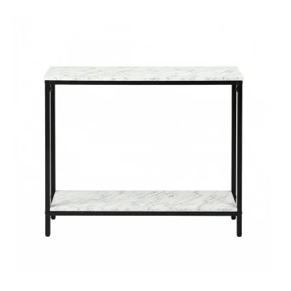 Artiss Marble Effect Console Table 2-Tier Slim Hallway Entryway Display Desk 90cm White Black Frame 30kg