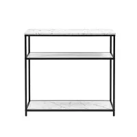 Artiss 90cm Console Table Marble Effect 3‑Tier Slim Hallway Side Table White Black Frame 30KG Capacity