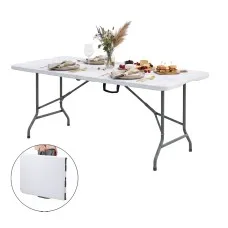 Gardeon 180cm Folding Table Portable Fold-in-Half with Carry Handle White for Camping Catering and Events
