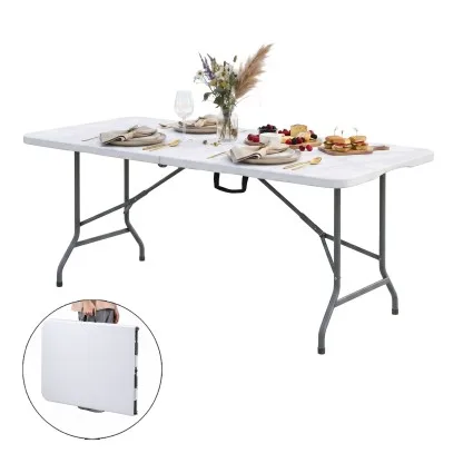 Gardeon 180cm Folding Table Portable Fold-in-Half with Carry Handle White for Camping Catering and Events