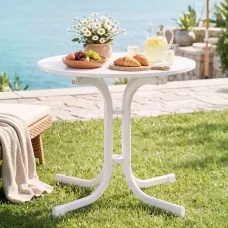 Gardeon 80cm Folding Round Bistro Table Stainless Steel Wrapped Top White Outdoor Patio 72cm High Seating