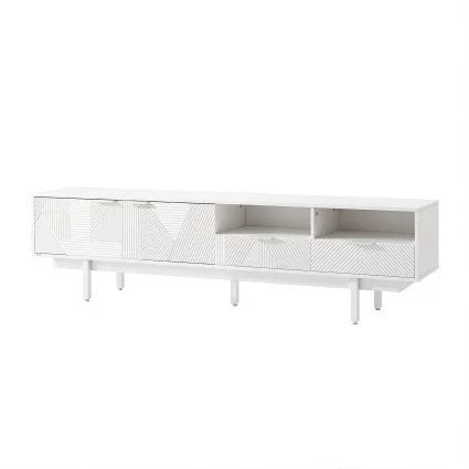 Artiss 200cm White TV Entertainment Unit Fluted Front Fits up to 80in TVs 70kg Tabletop Capacity 2 Cabinets