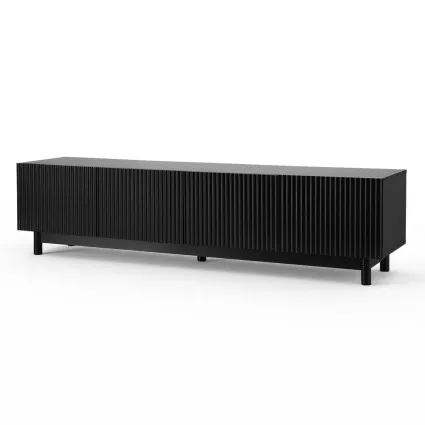Artiss 180cm Black TV Unit: E1 Particle Board, Melamine Finish, Soft Close Doors, Adjustable Shelves, Cable Management