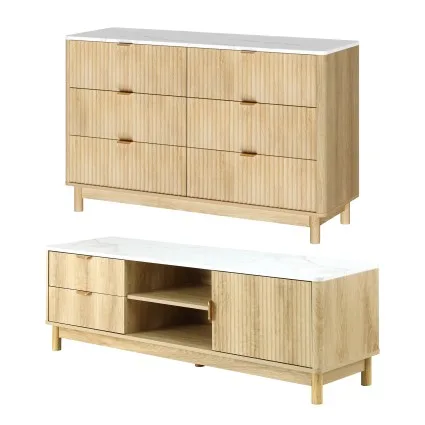 Artiss TV Unit and Chest of Drawers Set Pine with Storage and Solid Wood Legs