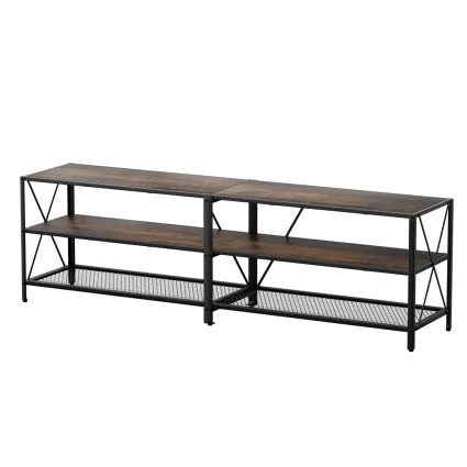 Artiss Entertainment Unit TV Stand, 176cm Vintage Walnut, 3-Tier Shelves, Metal Frame, Industrial Style, Sturdy