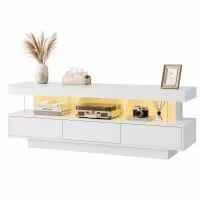 Artiss 160cm LED TV Unit White Matt RGB Lighting App Control 3 Drawers Shelves Fits TVs to 165 cm 80 kg