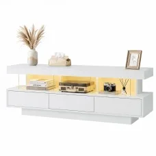 Artiss 160cm LED TV Unit White Matt RGB Lighting App Control 3 Drawers Shelves Fits TVs to 165 cm 80 kg