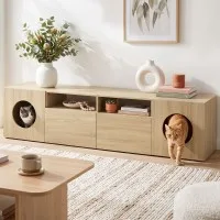 Artiss 185cm TV Unit with Cat House Storage Cabinet for TVs up to 70 Inches, Two Drawers and Open Shelves, Pine