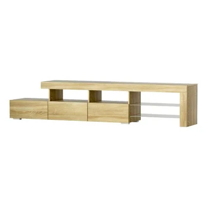 Artiss 215cm LED TV Cabinet - Pine Finish, RGB Lights, Tempered Glass Shelves, Modern Entertainment Unit