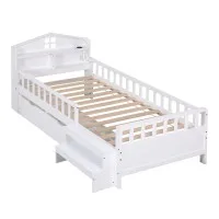 Artiss Single Bed Frame with 2 Storage Drawers, USB Ports and LED Light, Safety Rails and Ladder, White Artiss Single Bed Frame with 2 Storage Drawers, USB Ports and LED Light, Safety Rails and Ladder, White