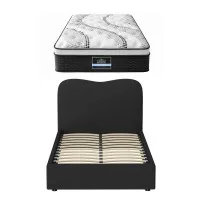 Giselle King Single Mattress and Boucle Bed Frame Set 32cm Euro Top 5-Zone Medium Firm Pocket Spring Black