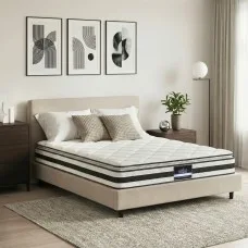 Giselle Bedding 21cm King Pillow Top Mattress - Medium Firm Bonnell Spring Core, Quilted Fabric, Hypo-Allergenic Comfort