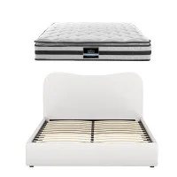 Giselle Bedding Double Bed Frame Set with 21cm Pillow Top Mattress Beige Bouclé Upholstery