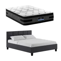 Giselle Bedding Queen Bed Frame Bundle with 36cm Double-Sided Mattress, 7-Zoned Pocket Springs, Charcoal