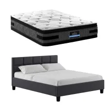 Giselle Bedding Queen Bed Frame Bundle with 36cm Double-Sided Mattress, 7-Zoned Pocket Springs, Charcoal