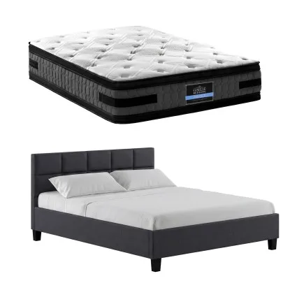 Giselle Bedding Queen Bed Frame Bundle with 36cm Double-Sided Mattress, 7-Zoned Pocket Springs, Charcoal