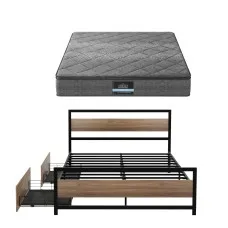Giselle Bedding Queen Mattress and Metal Bed Frame Set with 2 Drawers 18cm Medium-Firm Pillowtop Charcoal Grey