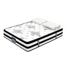 Giselle Bedding Queen 34cm Euro Top Pocket Spring Mattress with 5-Zone Support and Latex Pillows