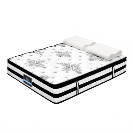 Giselle Bedding Queen 34cm Euro Top Pocket Spring Mattress with 5-Zone Support and Latex Pillows