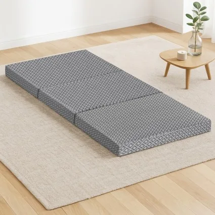 Giselle Bedding Foldable Mattress Sofa Bed, Trifold Memory Foam, 190x78cm, Removable Cover, Grey, Camping Cushion